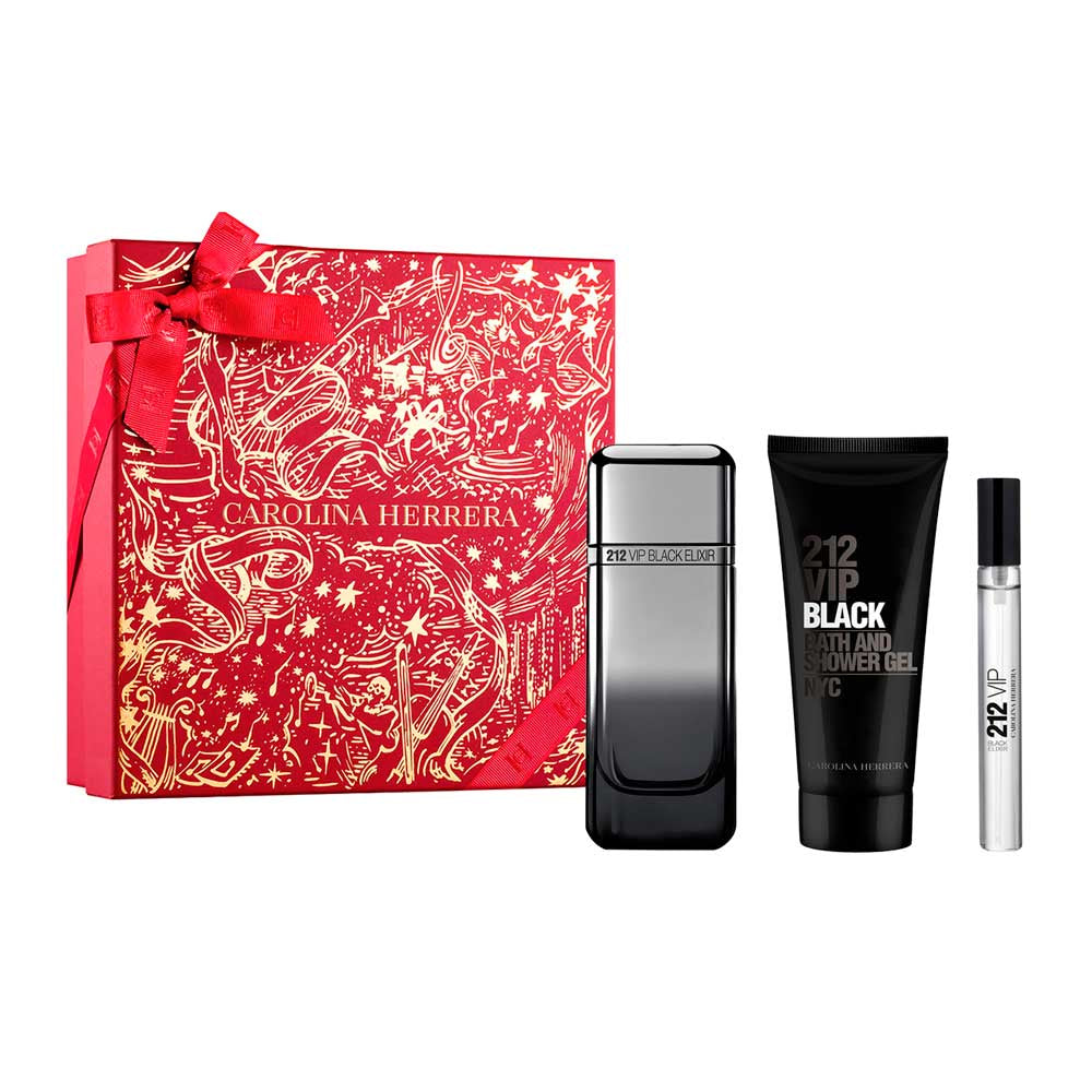 212 Vip Black Elixir Estuche 3pzs Caballero EDP 100ml + Gel de Ducha 100ml + Miniatura 10ml