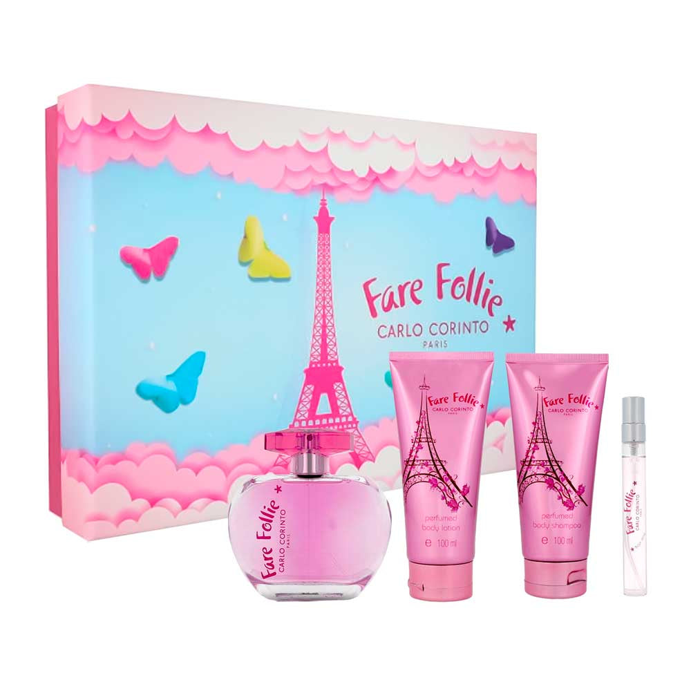 Fare Follie SET 4pzs Dama EDT 100ml + Gel de Ducha  100ml + Locion Corporal 100ml